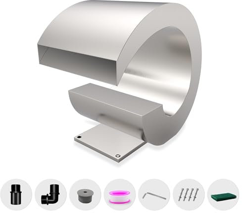 LONGRUNNEW Cascata troppopieno in acciaio inox per piscina, con accessori, stagno, cascate, a forma di J, per esterni, per giardino, terrazza, piscina, decorazione, altezza 34,5 cm