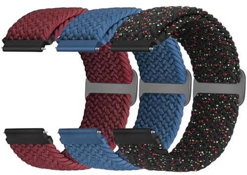 Yunshare flätat elastiskt armband snabbkoppling 18 mm 19 mm 20 mm 22 mm 24 mm nylon klockarmband för Samsung/Garmin/Fossil/Amazfit/Huawei Watch ersättningsarmband kvinnor män, 3 stycken, 24mm, Nylon