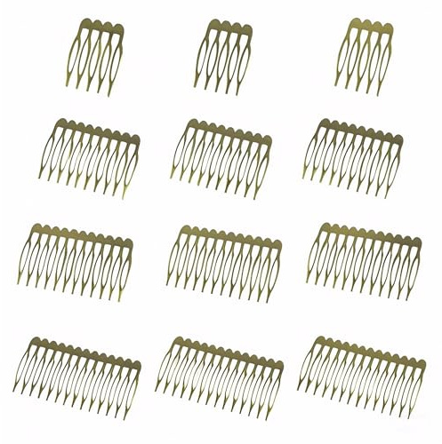 XCSJ 12 Stück Metall Seitenkämme 5, 10, 12, 14 Zahn (Bronze) | Haarkämme DIY Braut Hochzeit Kamm für Schleier Haarkämme für Frauen, Mädchen, DIY Haarschmuck