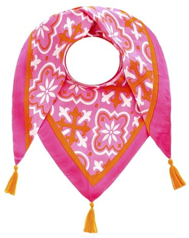 Zwillingsherz Dreieckstuch, Blumenmuster in Rosa und Türkis, Klassisch mit Quasten, 30 x 30 cm