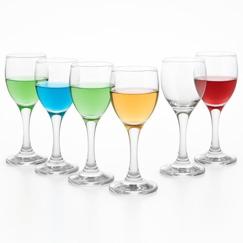 EDGA HOME Cordial Glasses Set of 6 – 2 oz (60 ml) Mini Stemmed Glasses for Liqueur, Aperitif, Port, Absinthe, and Dessert Wine – Elegant Clear Glassware for Tasting and Parties