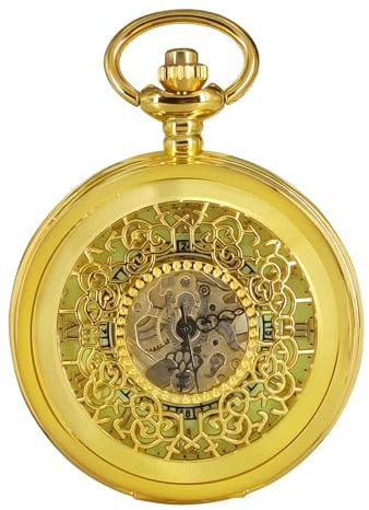BOSHIYA Herren Taschenuhr Mechanische Leuchtende Vintage Steampunk Skelett Halbjäger Handaufzug Mechanische Taschenuhr mit Kette für Herren