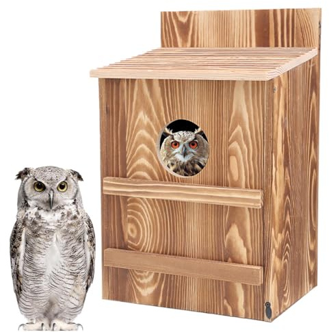 Holz Eule Haus - Vogelunterschlupf für den Außenbereich, einfache Montage Nistkasten | Großes Vogelhaus bauen, vorgebohrt, rustikale Struktur für Baummontage, Wälder, Gärten, Feldränder