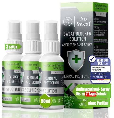 No Sweat® Antitranspirant Starkes Schwitzen | Spray | Antitranspirant Herren und Antitranspirant Damen – Die Zuverlässige Anti-Schweiß Lösung bei Hände Schwitzen (50ml x 3)