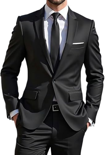 i · FineLong Men's 2 Piece Suit one Button Slim Fit Formal Wedding Prom Tuxedo Suits Blazer Pants Set (US, Alpha, X-Large, Regular, Regular, Black)