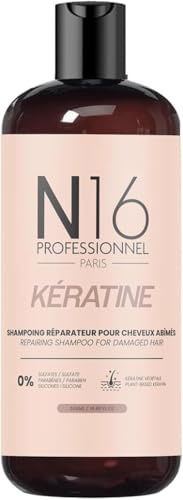Shampooing Bio Kératine N16 Professionnel - Réparateur - Sans Sulfate Parabène - Marque Française - 500ml