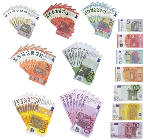 Chumix 245 Blätter Spielgeld Kinder, 5/10/20/50/100/200/500 Fake Geld für Spielzeug Kasse, Kaufmannsladen Zubehör, Geldscheine für Rollenspiele, Prop Money für Lern und Spielzwecke