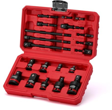 CASOMAN 20PCS 1/4 3/8 1/2 Drive Impact Socket Adapter Set, Includes Hex Shank Adapters & Reducers, CR-MO Universal Swivel Socket