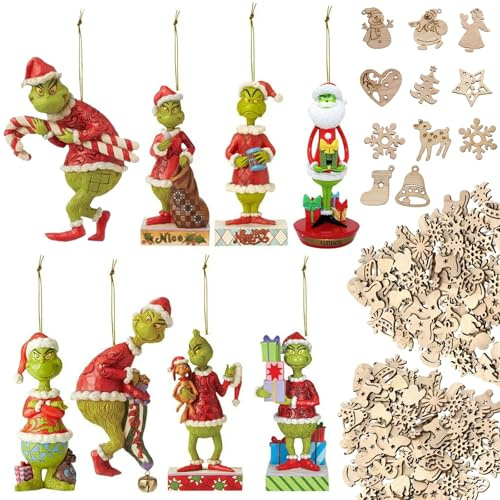 MLPKOI Grinch weihnachtsdekorationen, 108Stk Anhänger Weihnachten, Lustige Grüne Grinch Deko, Christbaumschmuck, Willkommens Weihnachtsschmuck, Hängende Ornament Weihnachtsdekoration