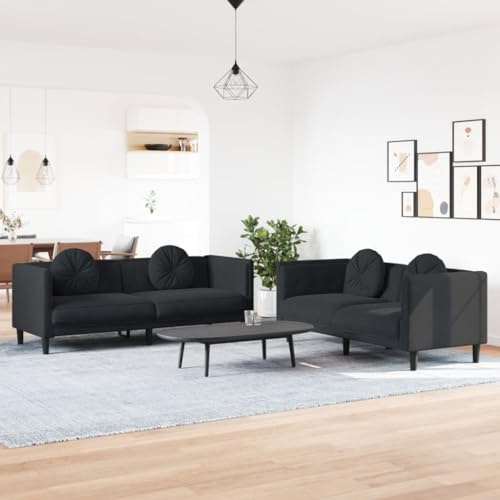 Emmtore Sofagarnitur, Sessel Couch Sofa für Wohnzimmer, Loungesofa Polstersofa mit Kissen, Couchgarnitur Sitzmöbel,Modern,Schwarz,2-Sitzer + 3-Sitzer