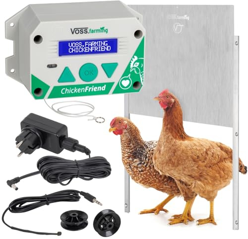 VOSS.farming Set ChickenFriend automatische Hühnertür mit Hühnerklappe 430 x 400mm, Türöffner für Hühnerstall