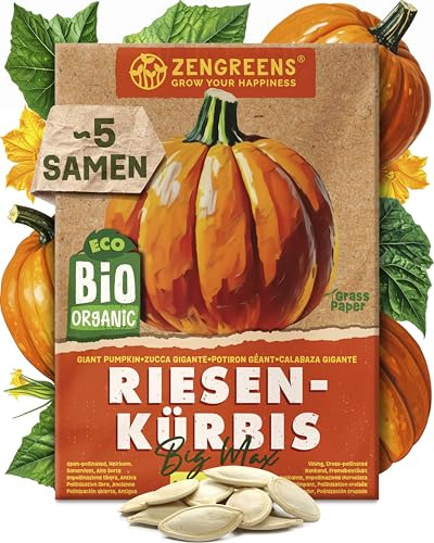 ZenGreens® - Bio Riesen-Kürbis Samen (Big Max) - Riesen-Kürbissamen - Gemüsesamen für den einfachen Anbau im Garten, Balkon oder Hochbeet - Saatgut - Winter-Kürbis