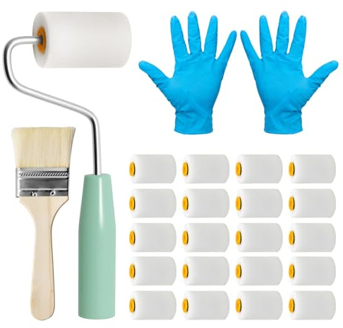 29Pieces Small Paint Roller Foam 2 Inch Mini Rollers for Painting | with Paint Roller Frame Gloves Brush Small Rollers for Painting Mini Foam Roller 2 Inch for Walls Ceilings House Furniture