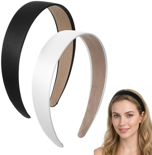 DOPENSPI 2er-Pack Satin Haarreifen für Damen, 3 cm breit Rutschfest Einfarbig Weiß/Schwarz Modisches Haarband, Süßes Haaraccessoire für Weihnachten, Alltag und Partys