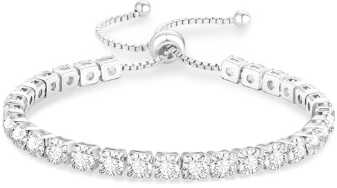 KRKC Verstellbares Tennisarmband Damen, 2/3/4/5mm Breite, 316L Edelstahl Weißgold / 14K Gelbgold, Hochwertiges Zirkonia Armband mit Feingliedrigkeit