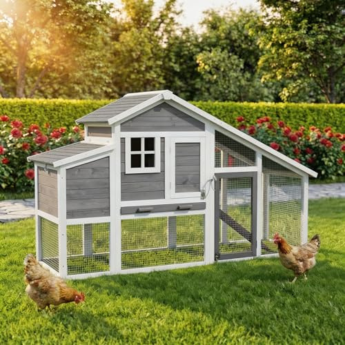 Miweba MyAnimal Hühnerstall MH-32 | 185x62x115 cm | Für 4 Hühner (Grau) | Winterfest | Vogelhaus | Hühnergehege mit Nistkasten | Voliere | Hühnerhaus | Freilaufgehege Huhn | Legenest | Vogelvoliere