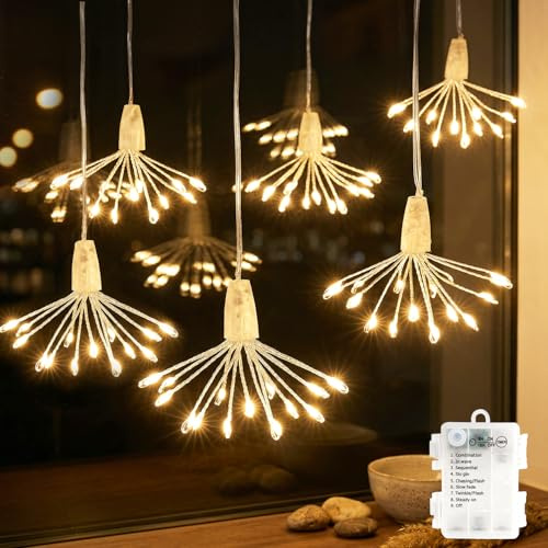 SALCAR LED Lichterkette Außen Batterie, 6er Set Feuerwerk Lichterketten Innen mit 8 Modi & Timer, Wasserdicht Pusteblume Lichter für Garten, Terrasse, Balkon, Hochzeit, Party Dekoration, Warmweiß