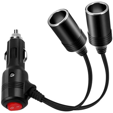 1 a 2 Cable de Extensión para Mechero de Coche, 12 V/24 V Divisor Encendedor de Cigarrillos, con Interruptor, Toma de Corriente para Coche, para Motos Camiones