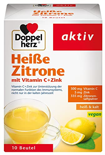 Doppelherz Heiße Zitrone - Vitamin C und Zink zur Unterstützung der normalen Funktion des Immunsystems - heiß und kalt - vegan - 10 Beutel