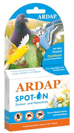 ARDAP Spot On - Zecken & Milbenschutz für Ziervögel & Brieftauben - Natürlicher Wirkstoff - Bis zu 12 Wochen nachhaltiger Langzeitschutz (PT19)