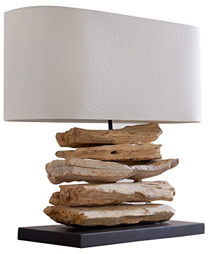 invicta INTERIOR Design Treibholz Tischleuchte RIVERINE Leinen Schirm Handarbeit Tischlampe Wohnzimmerleuchte Treibholzlampe