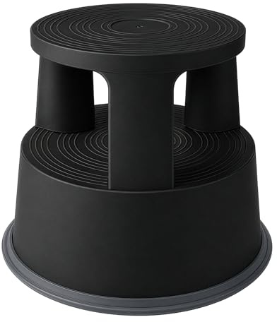 Office Marshal Rollhocker Kunststoff Elefantenfuß schwarz, Rutschfester Tritthocker mit Rollen, mobiler Rolltritt bis 150 kg, 43 cm hoch, Stabiler Hocker für Büro, Küche, Werkstatt, Lager & Haushalt