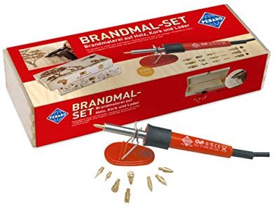 Pebaro 0266 Brandmalkolben, 6 Brennspitzen, 3 Brennstempel in praktischer Holzbox, Brandmalerei, Pyrographie, Holzbrennen, Schreiben, Zeichnen, Brennen auf Holz, Leder, Kork etc., Basteln mit Holz, 1 Stück (1er Pack)