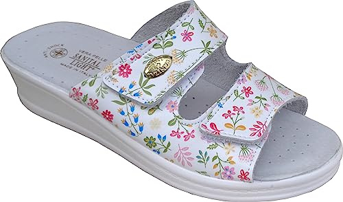Sanital Light - Zapatilla en Cuero por la casa con Plantilla en Piel anatómica Anti-Shock - 1375 Flores 38