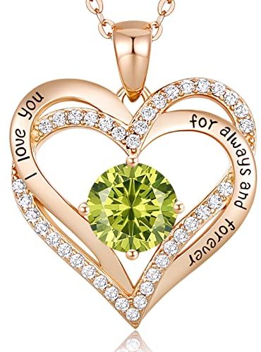 CDE Kette Damen 925 Sterling Silber Rosegold Geschenk für Sie Valentinstag Forever Love Herz Geburtsstein Anhänger Halskette für Frauen Schmuck Geburtstags Freundin Weihnachten Muttertags