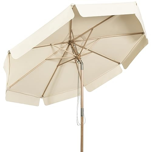 COSTWAY Parasoll 300 cm, trädgårdsparaply av trä, UV-skydd, båda sidor böjbar, terrassparaply, marknadsparaply för trädgård, balkong, terrass