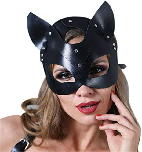Cosplay Maske für Halloween Party Ball Tanz Frauen Mädchen Dame Sexy Halbgesicht Katze Kätzchen Ledermaske Halloween Karneval Maskerade Make-Up Party Gefälligkeiten
