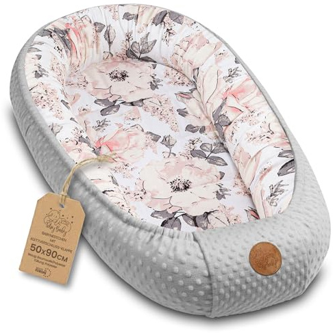 Varm bo baby 90x50 cm - mysbo nyfödd bo vinter/höst kokong babynest Wild rose grå