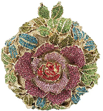 Runde Form Rose Blume Kristall Clutch Geldbörse für Frauen formelle Abendtaschen Hochzeit Party Handtaschen, (bunt), Small