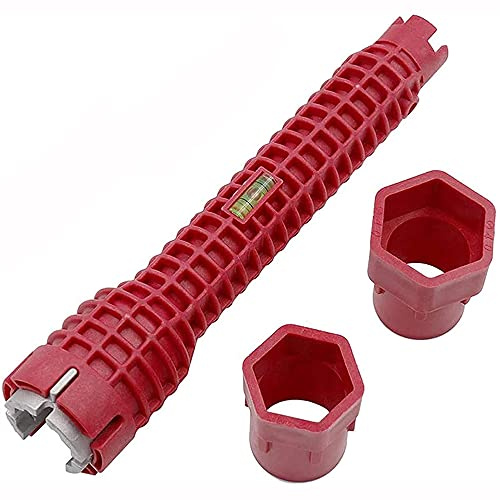 ANCLLO Clé multifonction 8 en 1 pour installation de robinet et d'évier - Outil de plomberie pour cuvette de toilettes, évier, salle de bain, cuisine, plomberie - Rouge