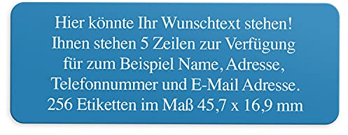 Adress-Aufkleber | PERSONALISIERT | 256 Stück | kleine Etiketten mit Wunsch-Text blau 1 | Schrift Weiß | für Namen und Adressen