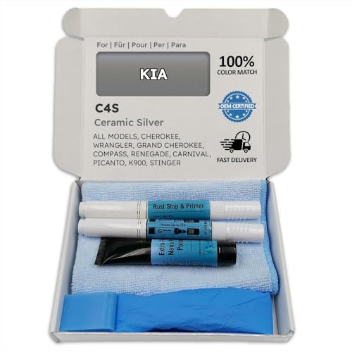 Genuine Colors Lackstift Ceramic Silver C4S für KIA Silber Cherokee Wrangler Grand Compass Renegade Carnival PICANTO K900 Stinger