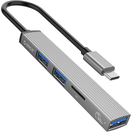 ORICO Hub USB-C │ 1 Puerto USB-A 3.1, 2 Puertos USB-A 2.0, Lector de Tarjetas microSD, Aluminio