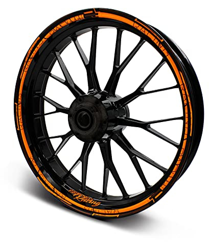16-teiliges Set Felgenrandaufkleber Sticker für Motorrad Auto Felgen Stripes Design Komplett Set Felgenaufkleber für 15 16 17 18 19 Zoll MR018 (Neon Orange, Matt)