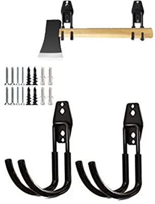 zoele Wall Mount Axe Hanger, Axe Rack Holder, Pickaxe Wall Hook, Garage Power Tool Hanger Wall Hook, Steel Garage Tool Storage Organizer Utility Hooks (Black)