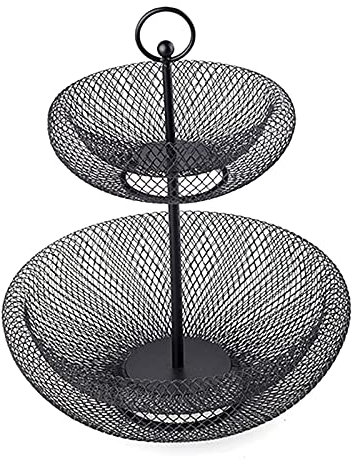 Frutero para Frutas 2 Nivel Fruta Cesta de tazón Almacenamiento Metal Metal Plancha de hierro fundido Soporte Colgante Almacenamiento Organización Huevos Huevos Cocina Casa Cesta de Frutas Cocina