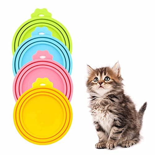 Pet Food Can Lids for Tins - Universal Silicone Cover Fits All Standard Sizes for Dog Cat Puppy Food (BPA Free, Dishwasher Safe) - 4 Pack