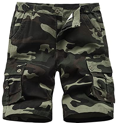 BWBIKE Short Camo Cargo Shorts de Travail Décontracté pour Hommes Shorts de Sport en Plein Air Camouflage Classique Shorts de Combat en Coton avec Multi-Poches