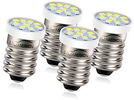 Ruiandsion 4 bombillas LED E10 con base de rosca de 3 V, color blanco 2016 9SMD, repuesto para 2 celdas, linternas C&D, luces de trabajo, tierra negativa