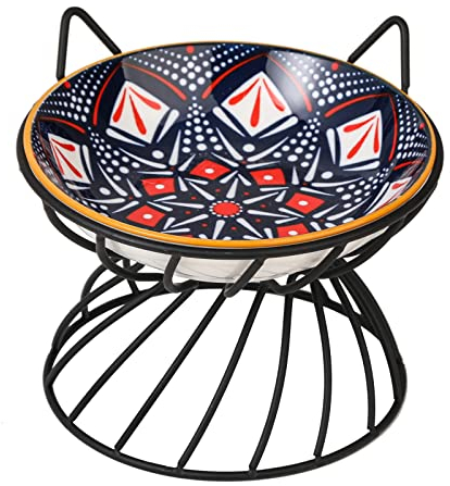 Ciotola Rialzata per Gatti in Ceramica - Piatto per Gatti con Supporto Metallico - Scodella Colorata per Cibo - Capacità di 250 ml