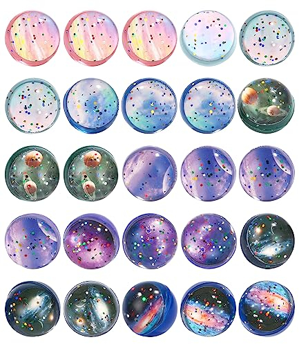 Birshe 25 Stück Flummies für Kinder,Flummies Leuchtend 30 mm Weltraumthema Flummies für Kinder Glitzer Gummibälle Flummies Set für Kindergeburtstag Gastgeschenke Zufällige Farbe für Kindergeburtstag