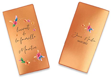 Livret de Famille personnalisé, idée cadeau personnalisable, cadeau mariage original, Protège Livret de Famille motif Plumes Aquarelle - SP0101a (Nacré Orange)