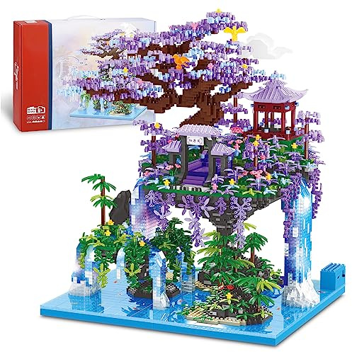 NEWABWN Chinese Moon Palace Pavilion Building Blocks Set - Micro Miniature Bonsai Tree House with String Lights and Flowers for Adults Teens 14+ (4574 Pieces)