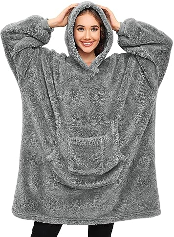 Tuopuda Manta con Capucha para Mujeres Sudadera Grande Súper Suave Sudaderas con Capucha para Mujeres Hombres y Niñas(Gris Claro)