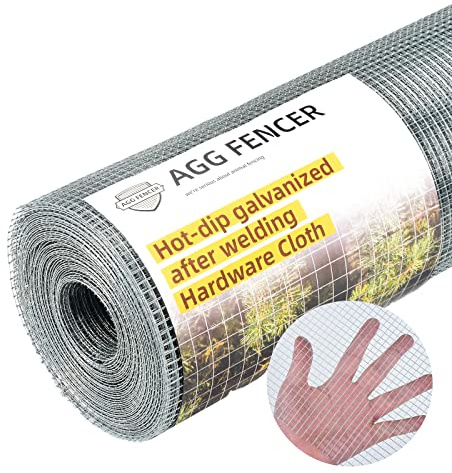 AggFencer 40,6 cm x 7,6 m hårdvarutyg 1/4 tum kycklingtråd staket 23 G, varmförzinkad efter svetsning trädgårdsväxt stöder svetsad metall kyckling trådstaket, fjäderfädjursnät burskärm