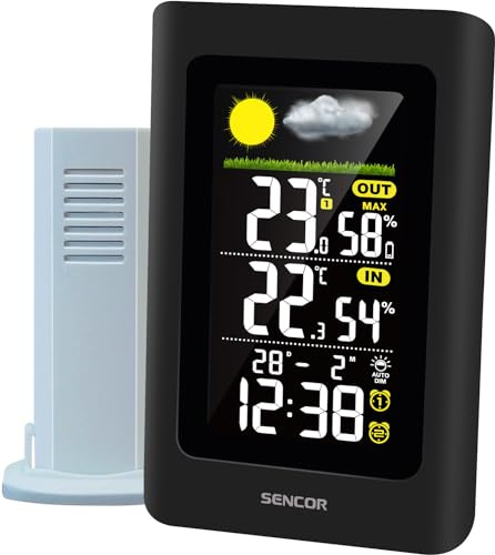 Sencor Funk-Wetterstation, Digital, mit Außensensor, 24h-Vorhersage, Innen-/Außenthermometer, Hygrometer, Barometer, Uhrzeitanzeige, Wecker, Farb-LCD-Display - [SWS 4270]